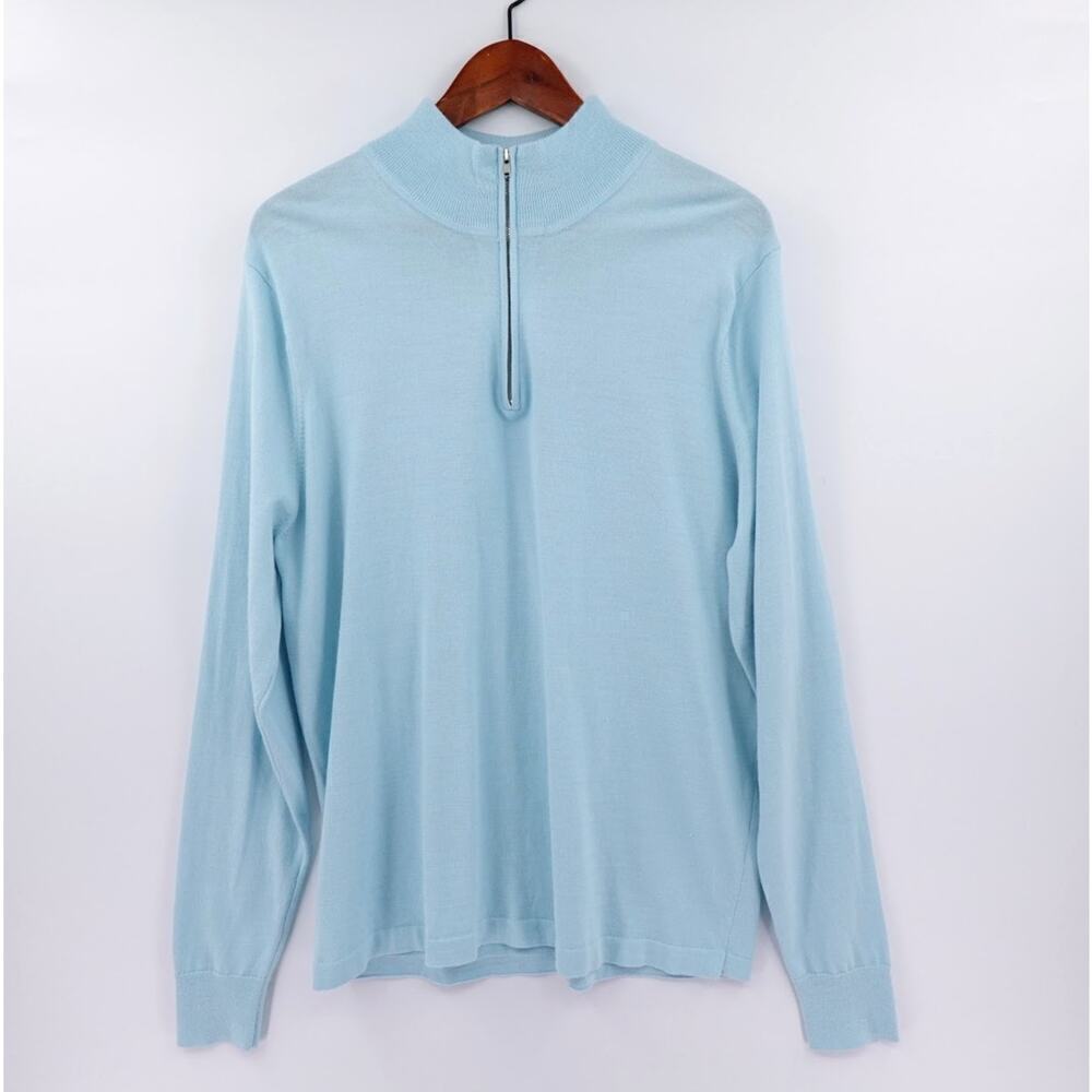Nordstrom XL Merino Wool Blend Sweater Mens Light Blue 1/4 Zip Casual‎ Career